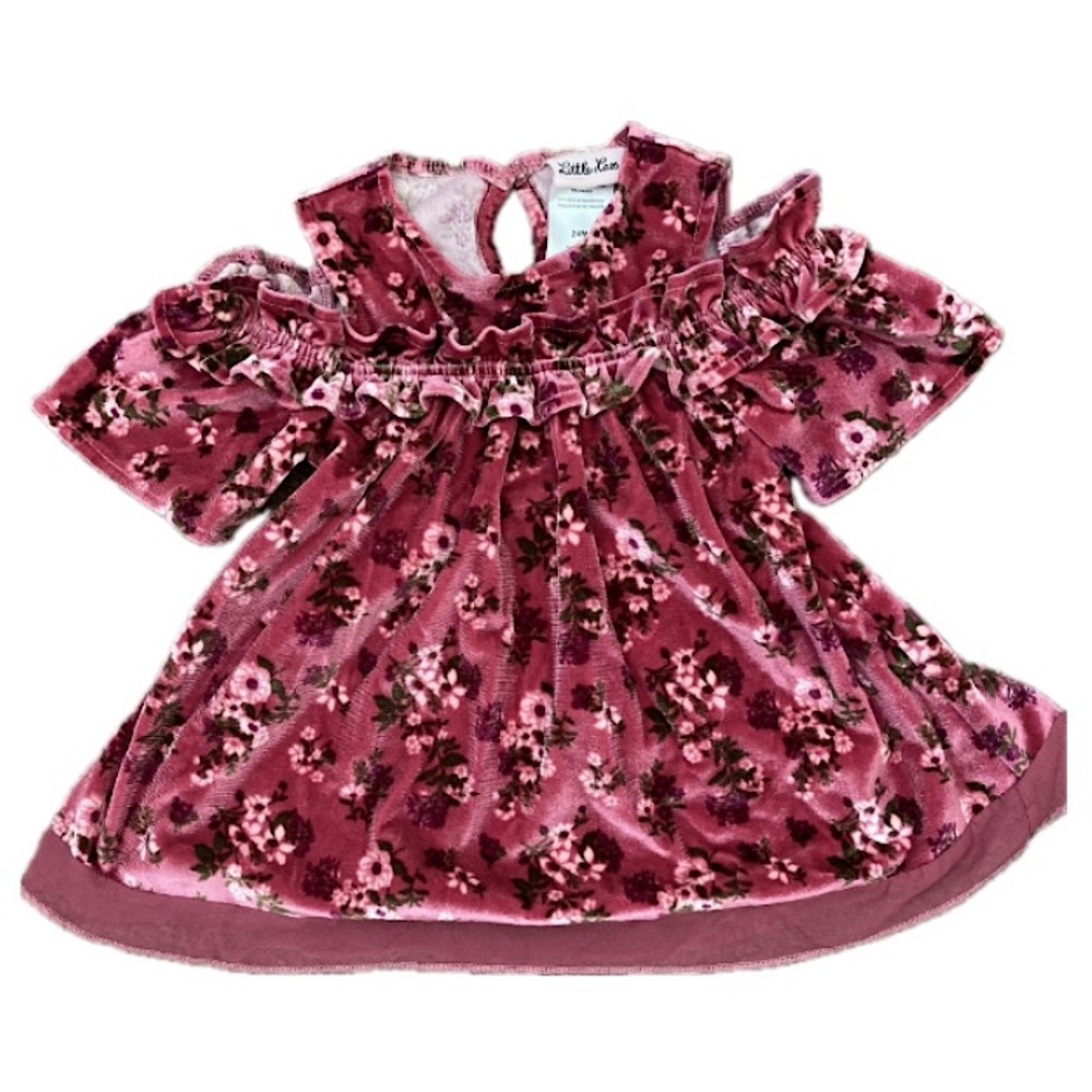 Little Lass Peep Shoulder Flare Top Size 24 Months Maroon Velvet